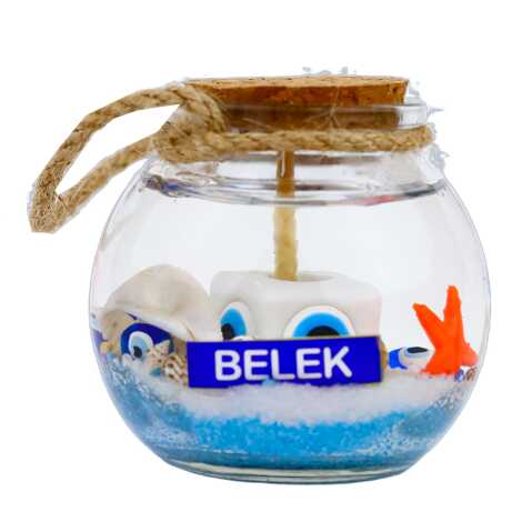 Belek Themed Cork Lid Glass Jar Small Gel Candle 6x6 cm - 5