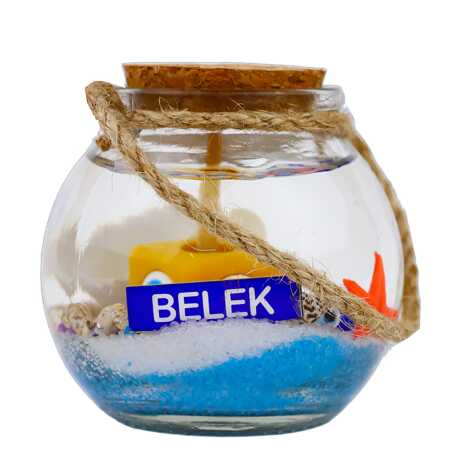 Belek Themed Cork Lid Glass Jar Small Gel Candle 6x6 cm - 6