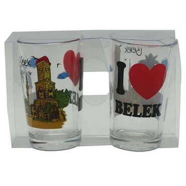 Myros - Belek Themed Custom Printed Turkish Coffee Water Glass of 2 pcs