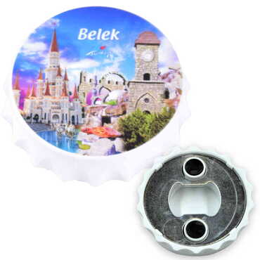 Myros - Belek Themed Customised UV Printed Bottle Cap Shaped Plastic Base Bottle Opener 58x15 mm