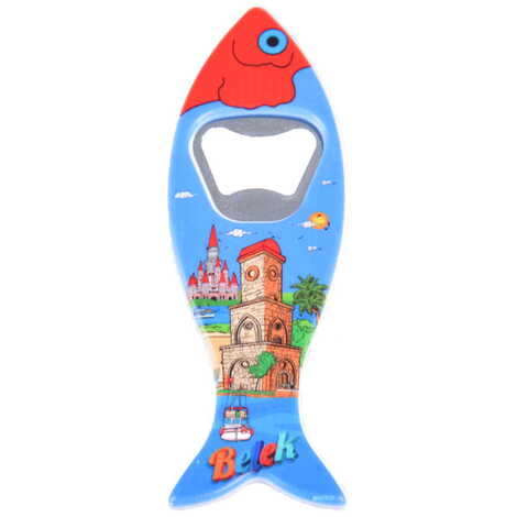 Belek Themed Customised UV Printed Fish Shape Printed Plastic Base Bottle Opener 42x130 mm