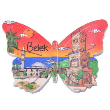 Belek Themed Customised UV Printed Plastic Base Butterfly Shaped Fridge Magnet 80x58 mm - Thumbnail