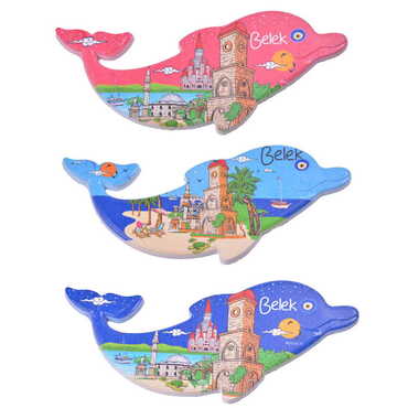 Belek Themed Customised UV Printed Plastic Base Dolphin Shaped Fridge Magnet 110x50 mm - 3