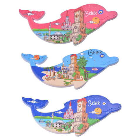 Belek Themed Customised UV Printed Plastic Base Dolphin Shaped Fridge Magnet 110x50 mm - 3
