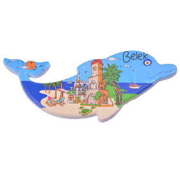 Belek Themed Customised UV Printed Plastic Base Dolphin Shaped Fridge Magnet 110x50 mm - Thumbnail