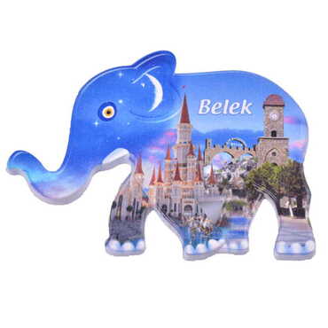 Myros - Belek Themed Customised UV Printed Plastic Base Elephant Shaped Fridge Magnet 86x62 mm