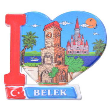 Belek Themed Customised UV Printed Plastic Base Heart Shaped Fridge Magnet 86x62 mm - Thumbnail