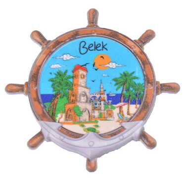 Belek Themed Customised UV Printed Plastic Base Marin Rudder Shaped Fridge Magnet 82x82 mm - Thumbnail