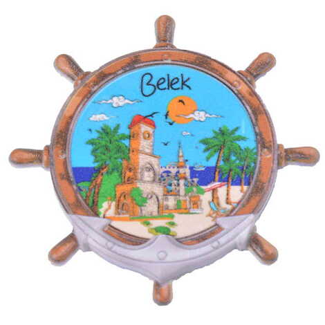 Belek Themed Customised UV Printed Plastic Base Marin Rudder Shaped Fridge Magnet 82x82 mm