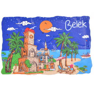 Myros - Belek Themed Customised UV Printed Plastic Base Mosaic Pattern Rectangle Fridge Magnet 80x50 mm