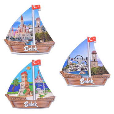 Belek Themed Customised UV Printed Plastic Base Sail Ship Shaped Fridge Magnet 77x80 mm - 3