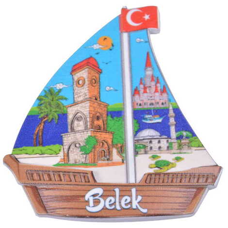 Belek Themed Customised UV Printed Plastic Base Sail Ship Shaped Fridge Magnet 77x80 mm