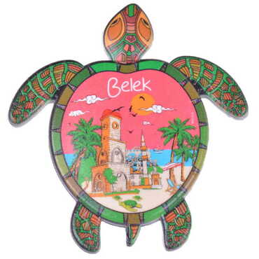 Myros - Belek Themed Customised UV Printed Plastic Base Turtle Shaped Fridge Magnet 80x74 mm