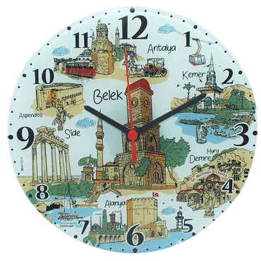 Belek Themed Decorative Custom Print Glass Wall Watch 25 Cm - Thumbnail