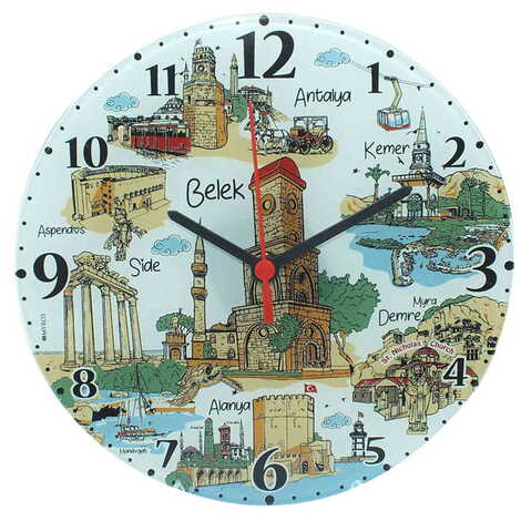 Belek Themed Decorative Custom Print Glass Wall Watch 25 Cm