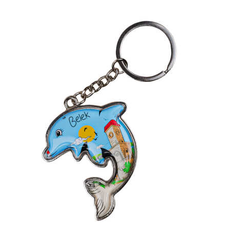 Belek Themed Dolphin Shaped Metal Keychain - 5