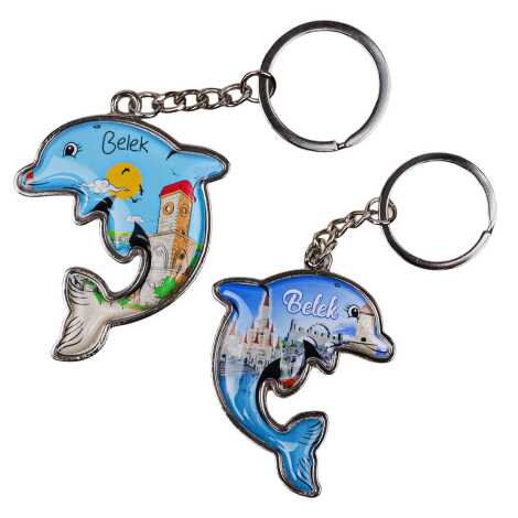 Belek Themed Dolphin Shaped Metal Keychain - 2