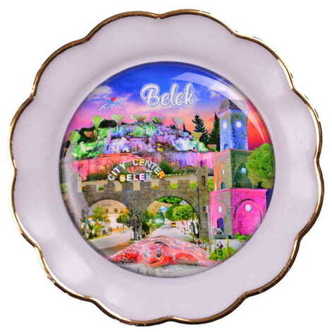 Belek Themed Epoxy Dome Plate Shaped Souvenir Fridge Magnet 73 mm - 12