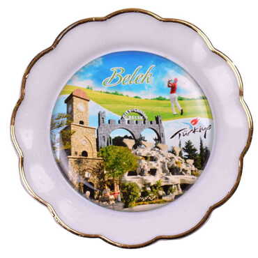 Belek Themed Epoxy Dome Plate Shaped Souvenir Fridge Magnet 73 mm - 16