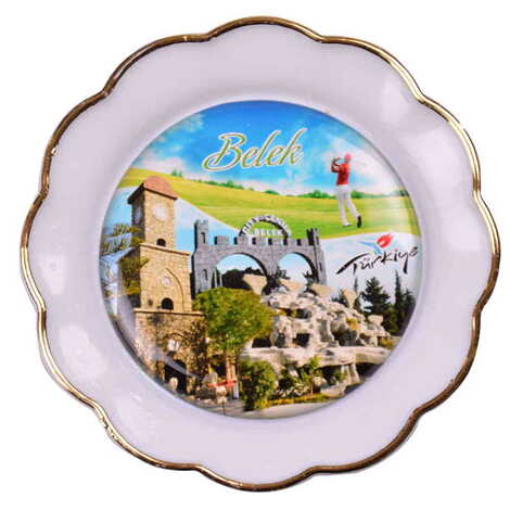 Belek Themed Epoxy Dome Plate Shaped Souvenir Fridge Magnet 73 mm - 16