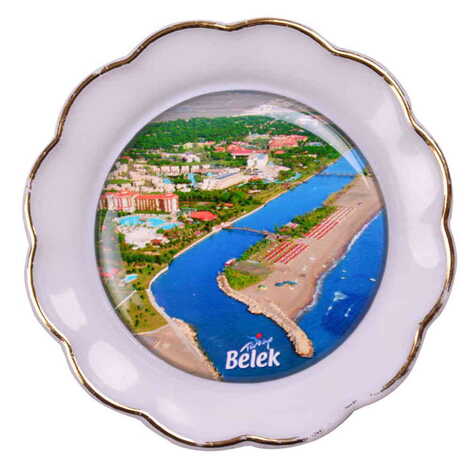 Belek Themed Epoxy Dome Plate Shaped Souvenir Fridge Magnet 73 mm - 18