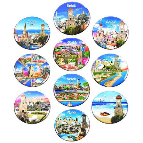 Belek Themed Epoxy Dome Round Souvenir Fridge Magnet 67 mm - 2