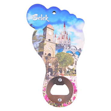 Myros - Belek Themed Foot Shaped Printed MDF Wooden Bottle Opener 160x92 mm