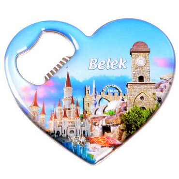 Belek Themed Heart Shaped Metal Magnetic Bottle Opener 85x76 mm - Thumbnail