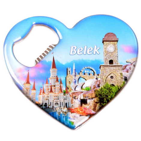 Belek Themed Heart Shaped Metal Magnetic Bottle Opener 85x76 mm