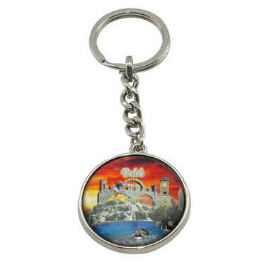 Myros - Belek Themed Metal Double Face Round Keychain 40x95 mm