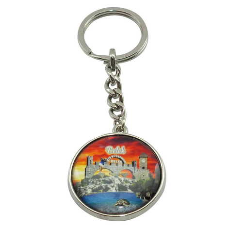 Belek Themed Metal Double Face Round Keychain 40x95 mm