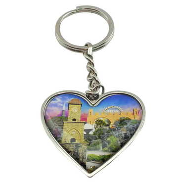 Myros - Belek Themed Metal Heart ShapedDouble Face Keychain 45x90 mm