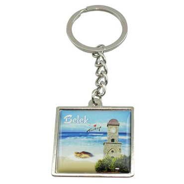 Belek Themed Metal Square Shaped Double Face Keychain 36x95 mm - Thumbnail