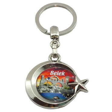 Belek Themed Metal Turkish Flag Enamel Keychain - Thumbnail