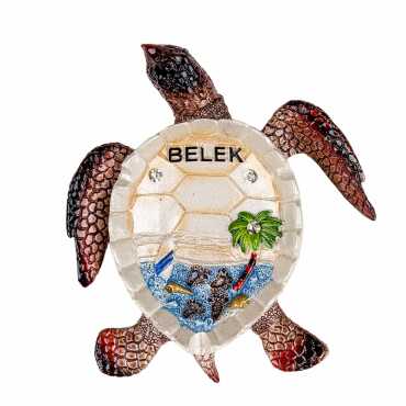 Belek Themed Mother of Pearl Stone Decorated Large Polyester Turtle Ashtray 13.5*12 cm - Myros