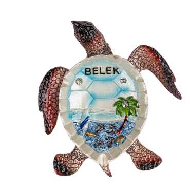 Belek Themed Mother of Pearl Stone Decorated Large Polyester Turtle Ashtray 13.5*12 cm - 3