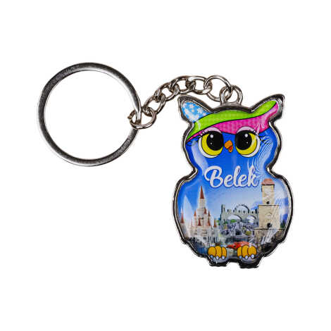 Belek Themed Owl Shaped Metal Keychain - 1