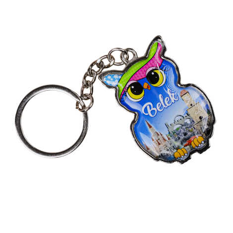 Belek Themed Owl Shaped Metal Keychain - 5
