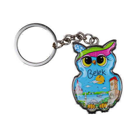 Belek Themed Owl Shaped Metal Keychain - 4