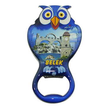 Belek Themed Owl Shaped Metal Magnetic Bottle Opener 88x47 mm - Thumbnail