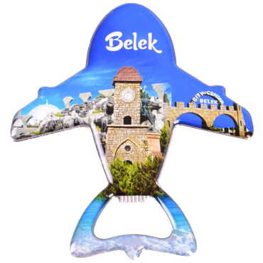 Myros - Belek Themed Plane Shaped Metal Magnetic Bottle Opener 105x89 mm