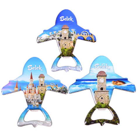 Belek Themed Plane Shaped Metal Magnetic Bottle Opener 105x89 mm - 3