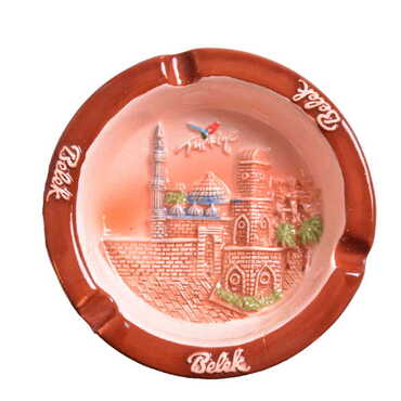 Myros - Belek Themed Round Shaped Ceramic Brown Ashtray