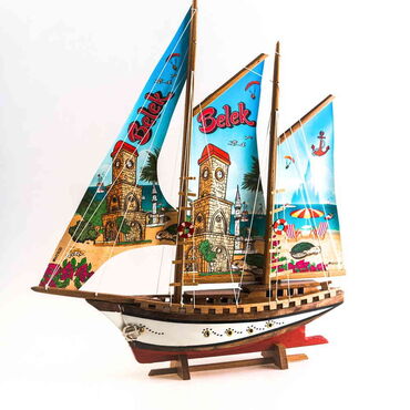 Belek Themed Sailboat Wooden Desktop Decor Large - Thumbnail