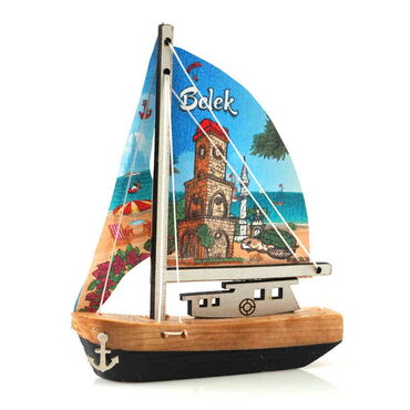 Belek Themed Sailboat Wooden Magnet - Thumbnail