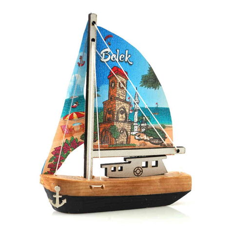 Belek Themed Sailboat Wooden Magnet