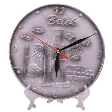 Myros - Belek Themed Silver Color Polyester Desktop Clock