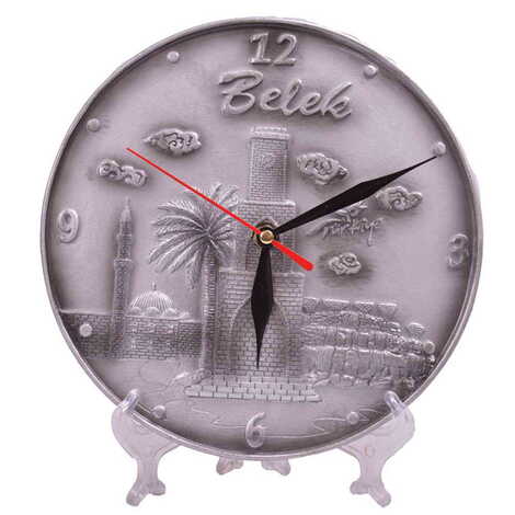 Belek Themed Silver Color Polyester Desktop Clock