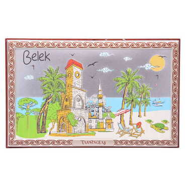 Belek Themed Silver Plated Desktop Decor Mahogany 78X125 Mm - Thumbnail