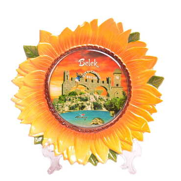 Belek Themed Sunflower Shaped Ceramic Decorative Plate 15 Cm - Thumbnail